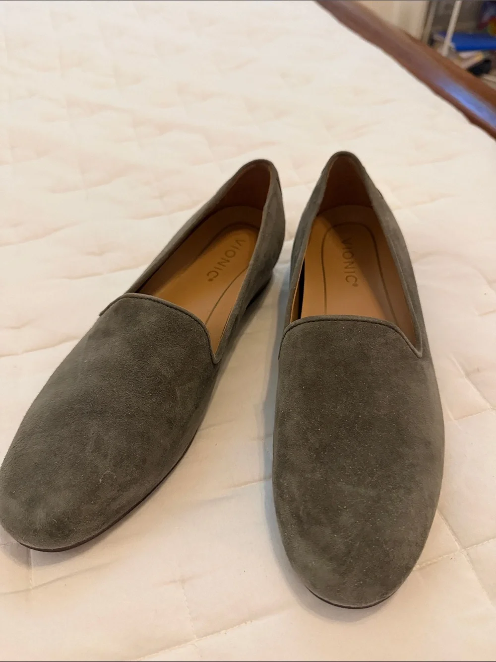 Vionic Women's Slip-On Suede Loafers in Olive green